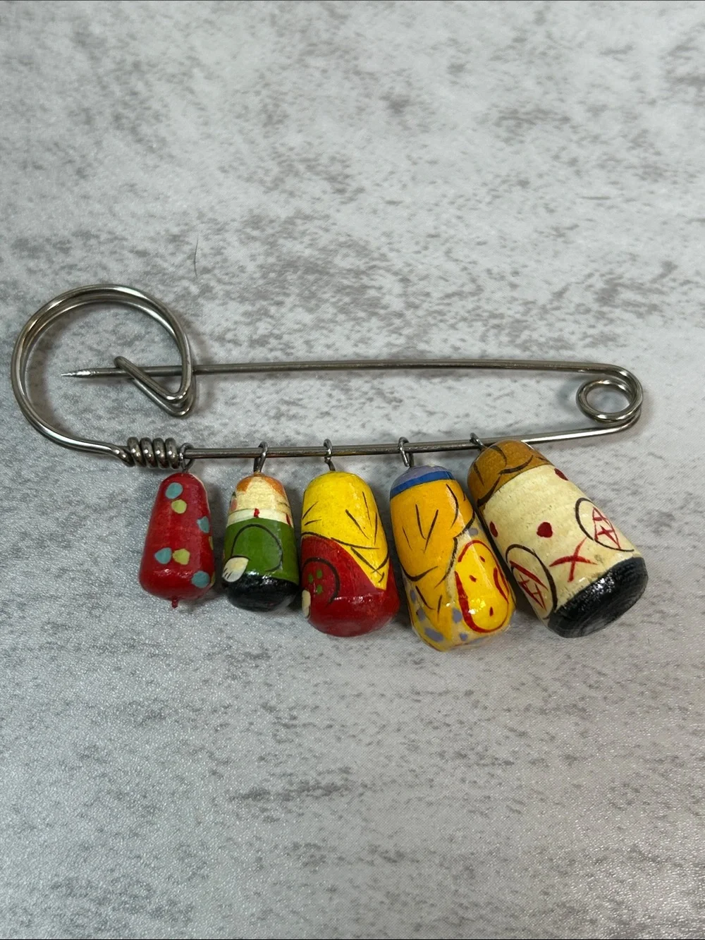 Matryoshka Doll Charm Safety Pin Brooch - Hand-Painted Mini Nesting Dolls